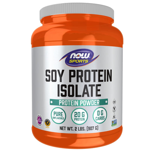 NOW Foods Soy Protein Isolate unflavored powder in 2 lb container for versatile shakes