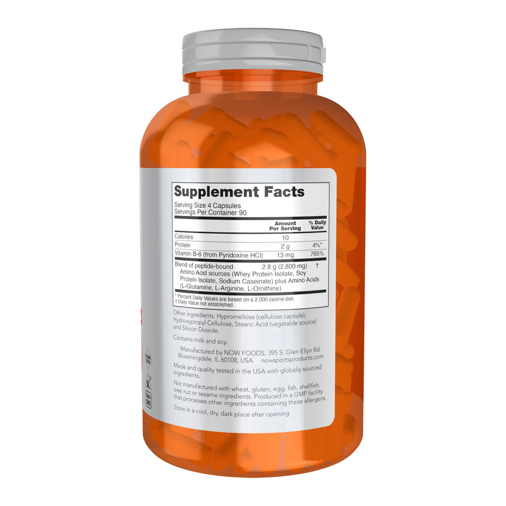 NOW Foods Amino Complete label close-up highlighting amino acid blend for active living