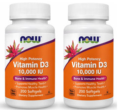 NOW Foods Vitamin D-3 softgels bottle shows high potency for bone health