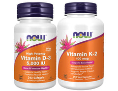 NOW Foods Vitamin D-3 5000 IU softgels bottle—high potency for daily immune and bone support.