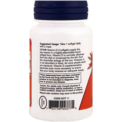 NOW Foods Vitamin D-3 label close-up showing 50 mcg dosage.
