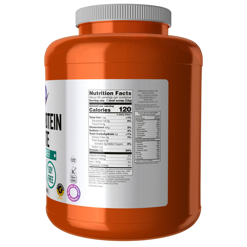 NOW Foods Whey Protein Isolate scoop in glass showing easy mixing