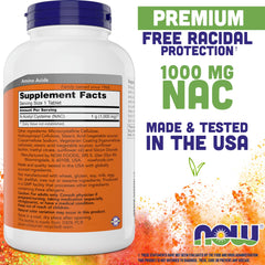 NOW Foods NAC tablets close-up shows 1000 mg dosage per tablet