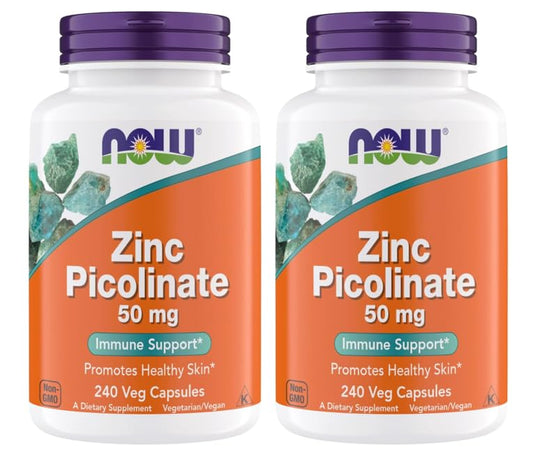 NOW Foods Zinc Picolinate 50 mg capsules in bottle, supports immune function