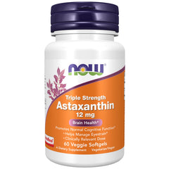 Now Foods Astaxanthin bottle front view, triple strength formula for eye comfort.
