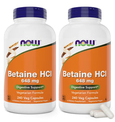 NOW Foods Betaine HCl bottle with capsules for digestive support
