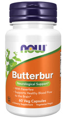 Now Foods Butterbur bottle front with capsules for neurological support.