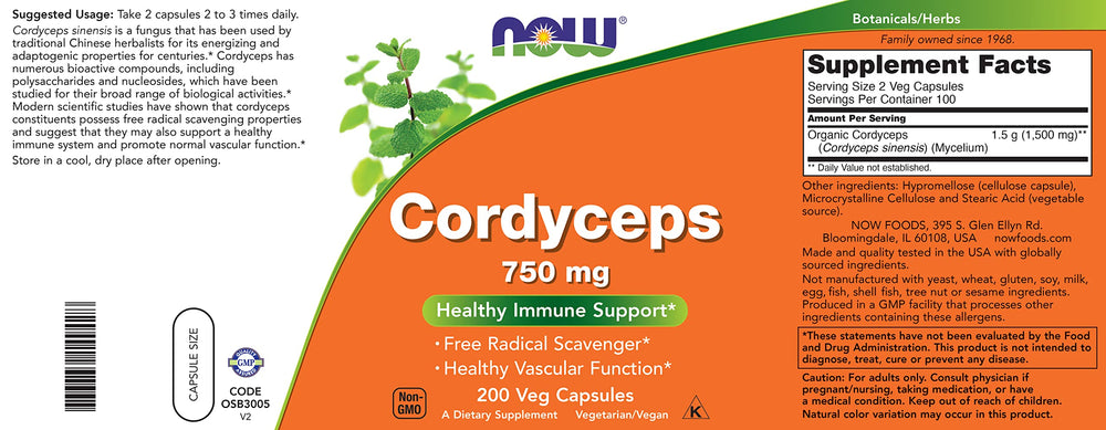 NOW Foods Cordyceps pack-2 spine view for compact storage.