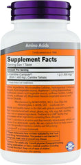 NOW Foods L-Carnitine 1000mg label close-up highlighting Carnipure quality