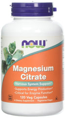 NOW Foods Magnesium Citrate Caps bottle front, may support energy production and metabolism