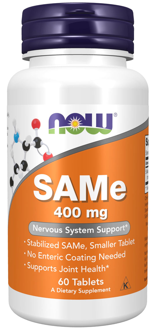 NOW Foods SAMe 400mg oval tablet for joint and mood support.