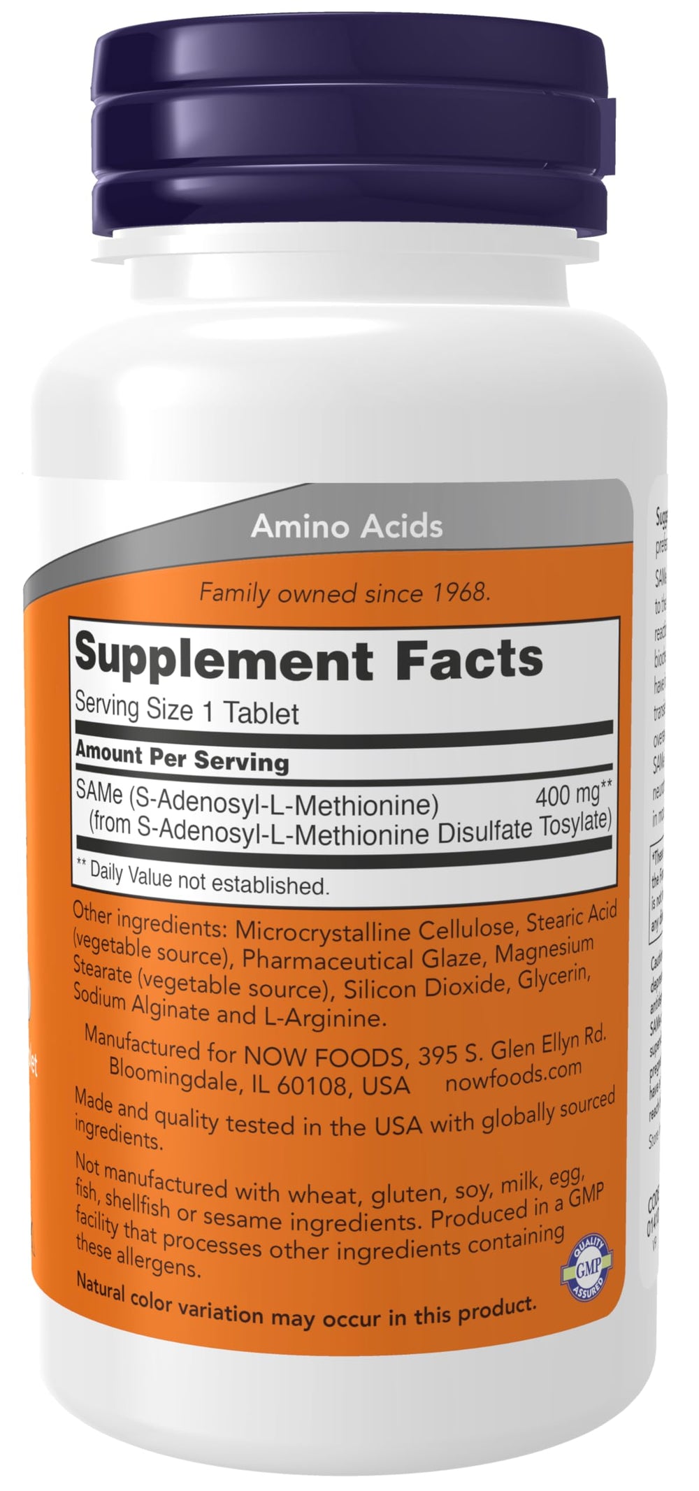 NOW Foods SAMe smaller tablet with no enteric coating for easy swallowing.