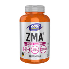 NOW Foods ZMA bottle front displaying brand for athletic recovery support.