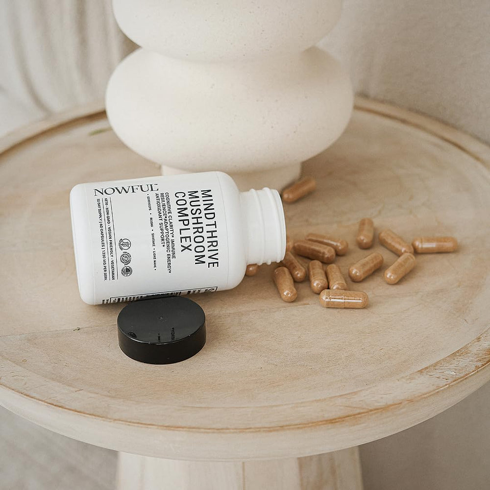 Nowful MindThrive Shiitake immune-support antioxidants in a daily capsule.