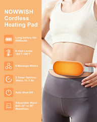 NOWWISH cordless waist heating pad worn around the midsection for portable comfort.