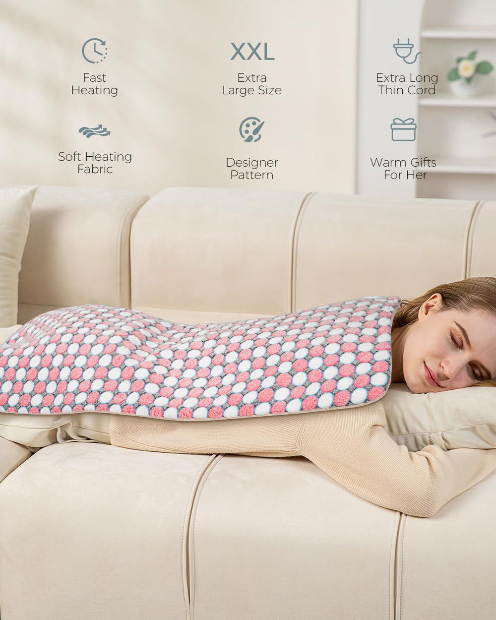 NOWWISH heating pad with 6 heat settings offers customizable comfort.