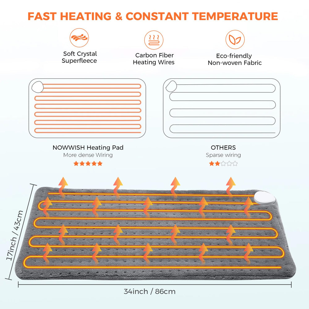 NOWWISH heating pad includes a programmable timer and auto shut-off.
