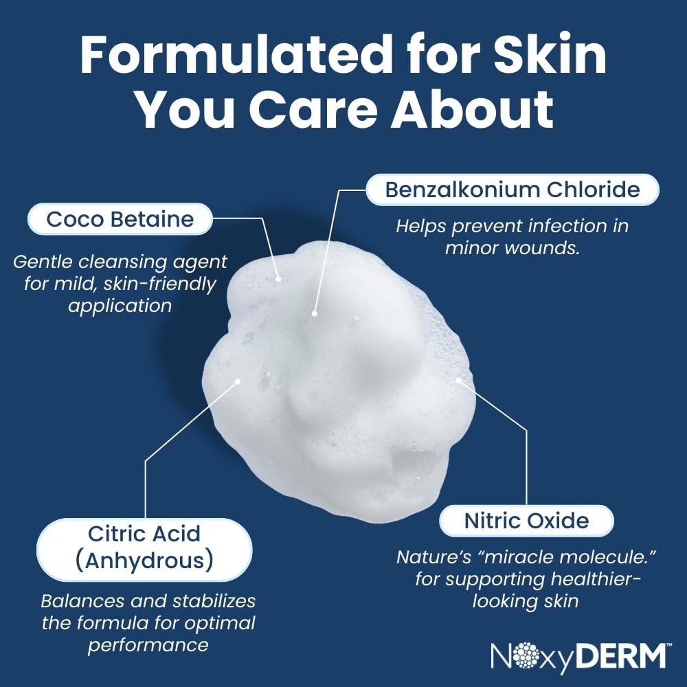 NOxyDERM foam close-up showing gentle cleansing texture.
