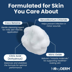 NOxyDERM foam close-up showing gentle cleansing texture.