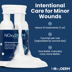 NOxyDERM foam is applied to skin for quick, clean wound care.