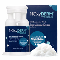 NOxyDERM premium foam bottle for easy antiseptic application on minor wounds.