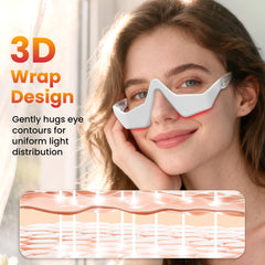 Npccto under-eye red light glasses close-up highlighting compact, portable design.