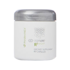 Nu Skin ageLOC R2 Night bottle showcases nightly renewal and cellular detox support for overnight rejuvenation.