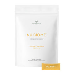 Nu Skin Pharmanex Nu Biome box shows 30 packets for easy daily gut support.