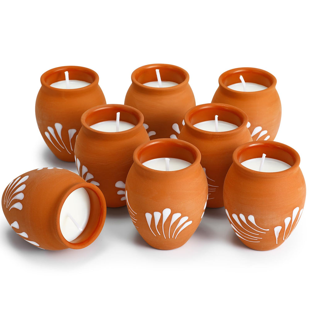 Nuanchu Mexican clay candles with cantaritos patterns for vintage decor and ambiance.