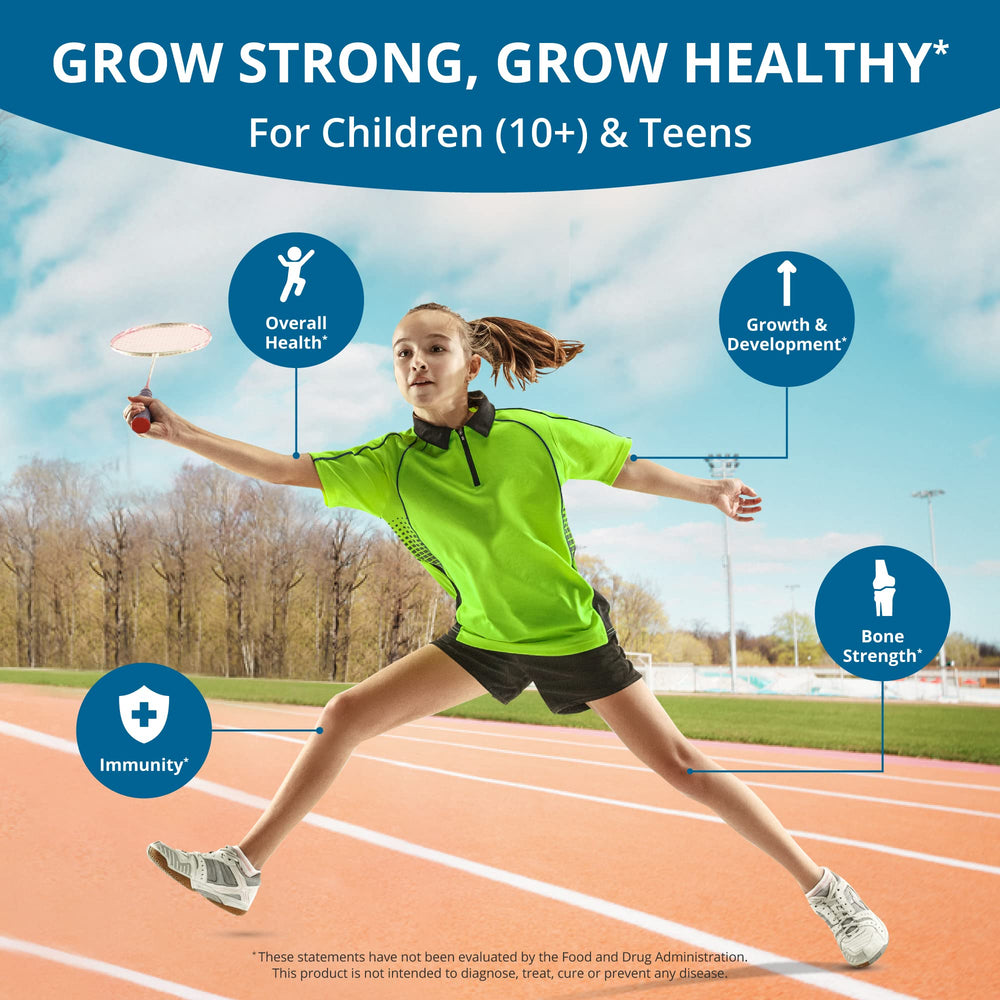 NuBest Grow Power bone health visual illustrating the mineral blend for growth support.