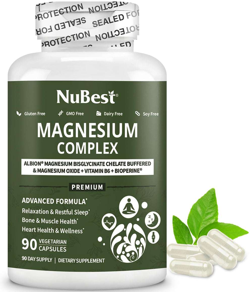 NuBest magnesium-glycinate capsule on white background for daily energy support.