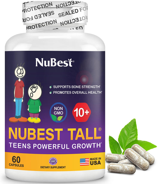 NuBest Tall 10+ bone-strength bottle highlighting potential bone development support.