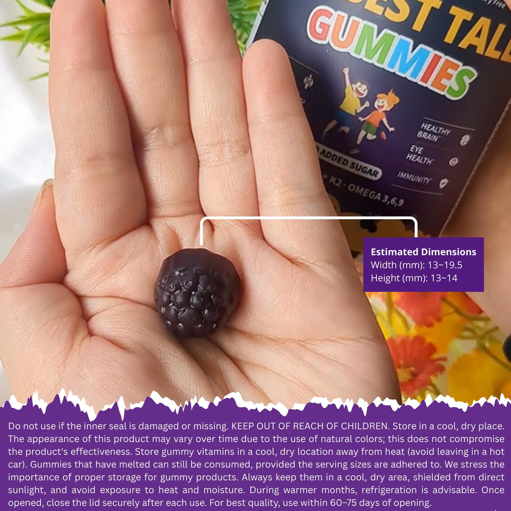 NuBest Tall Gummies ingredients list shows vegan, allergen-friendly formula.