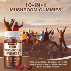 Nubetong Mushroom Gummies ingredients scene emphasizing vegan and non‑GMO formula