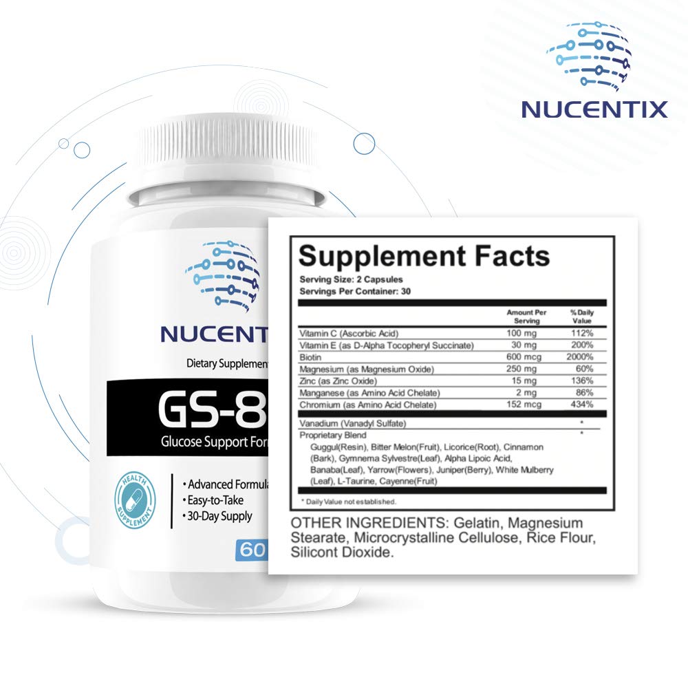 Nucentix GS-85-60 bottle side, compact daily supplement for busy routines.