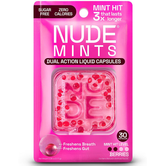 NUDE Mints dual-action pack front for on-the-go breath refreshment