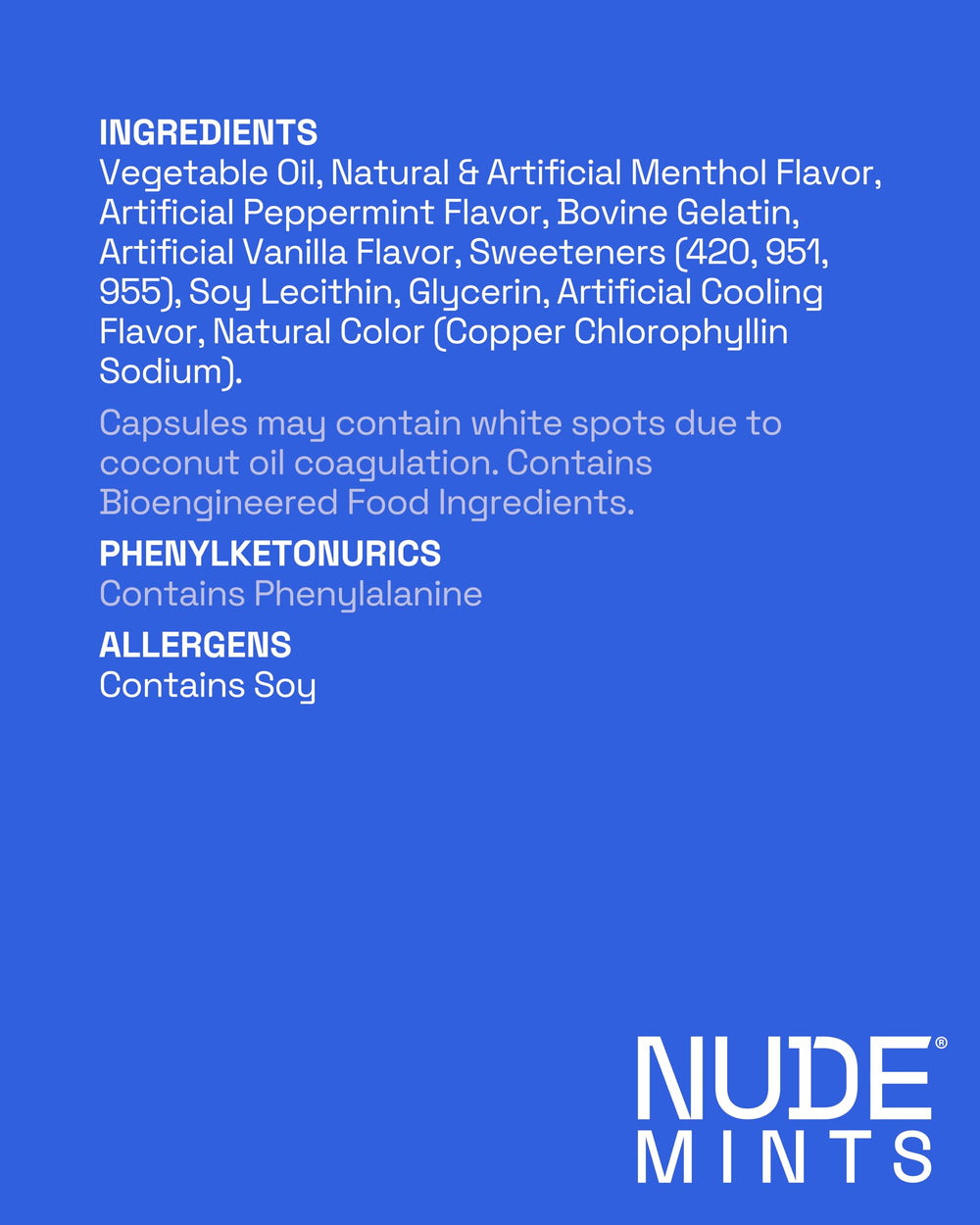 NUDE MINTS zero-sugar label communicates a calorie-free, flavor-forward option