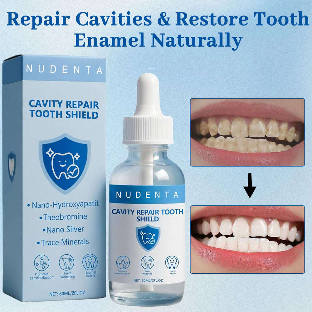 NUDENTA Odontic Repair dropper tip guiding gentle remineralization on enamel.