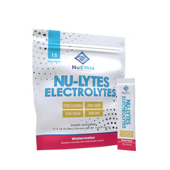 NuEthix Nu-LYTES Watermelon packet contents highlighting electrolyte blend.
