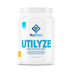 NuEthix Utilyze Enzymes bottle displaying digestive support and nutrient absorption potential