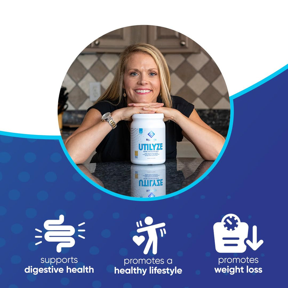 Close-up of NuEthix Utilyze Enzymes capsules showing on-the-go digestion support