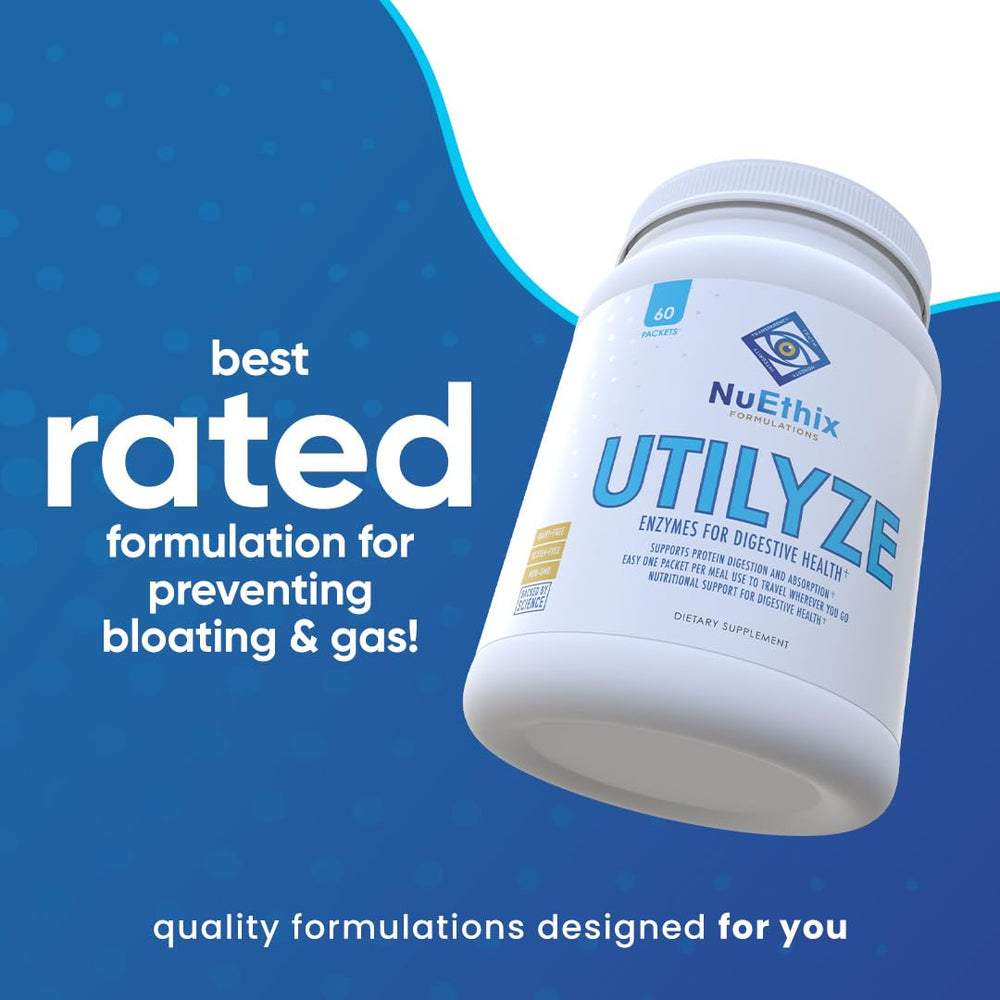 NuEthix Utilyze Enzymes packaging highlight for easy meal-time use
