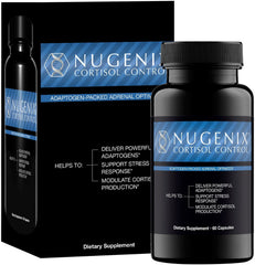 Nugenix Cortisol Control Sensoril-Relora capsule highlights potent stress support ingredients.