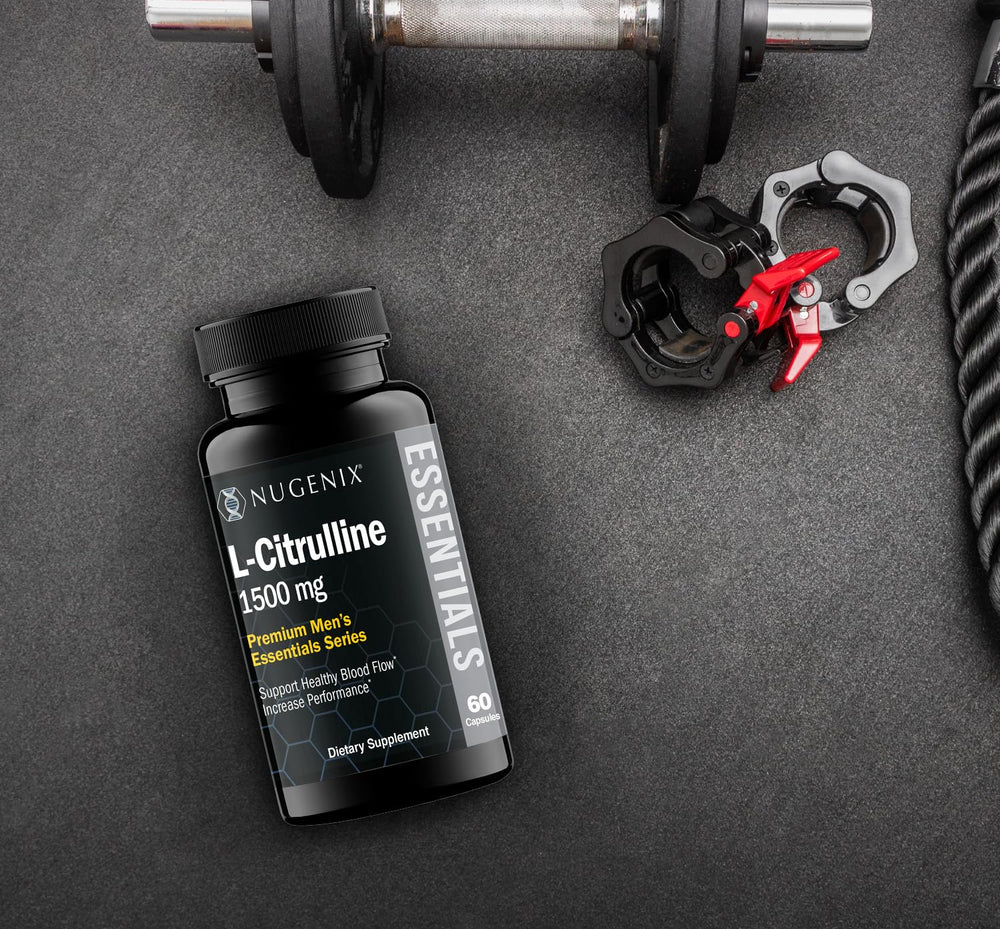 Nugenix Essentials L-Citrulline packaging emphasizing USA-sourced premium ingredients