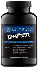 Nugenix GH-Boost bottle on a nightstand promoting restful sleep support