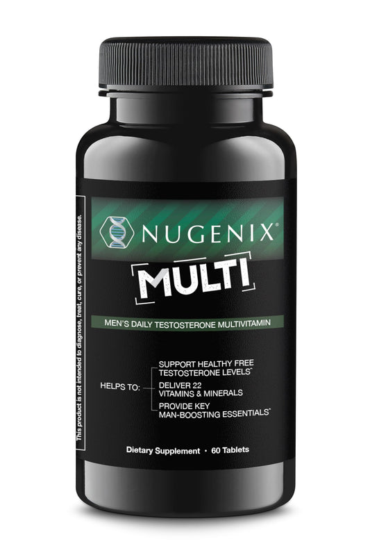 Nugenix multivitamin bottle shown for daily vitality support.
