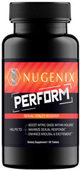 Nugenix Perform bottle front view showing nitric oxide support for stamina