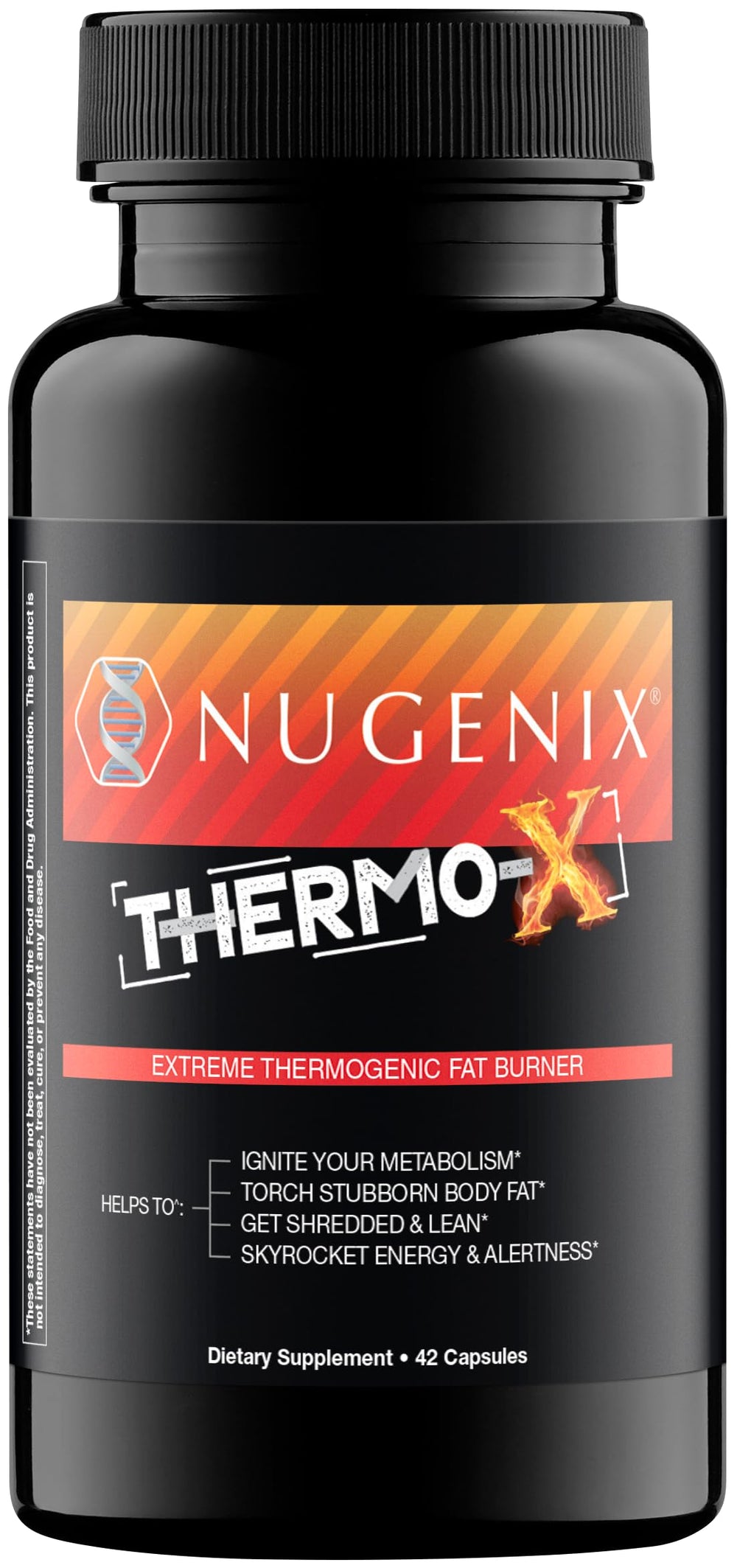 Nugenix Thermo-X bottle showing energy-boosting fat burner for men.