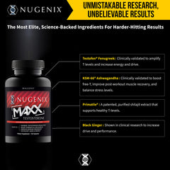 Nugenix Total-T Maxx pictured in gym setting with weights for workouts