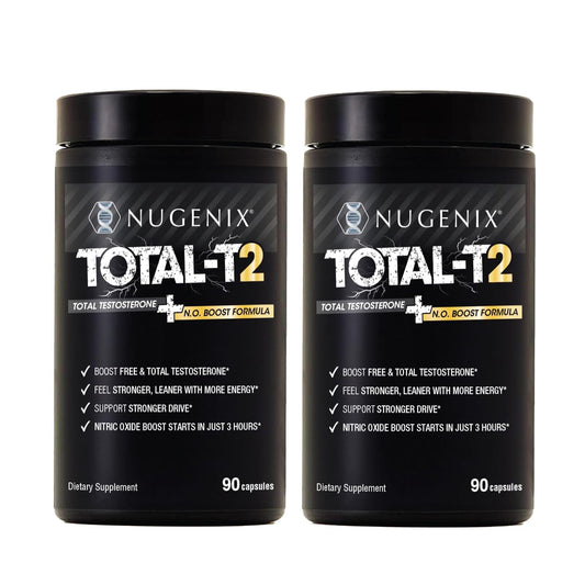 Nugenix Total-T2 bottle pour demonstrates easy daily use for potential performance support.